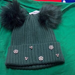 Disney Emerald Knit Hat with Pom-Poms